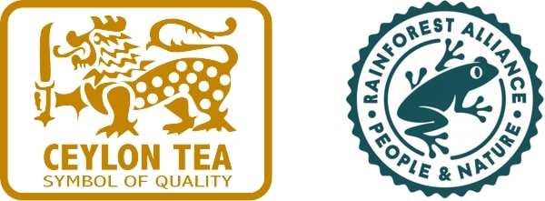 Pečať kvality Ceylon Tea a Rainforest Alliance