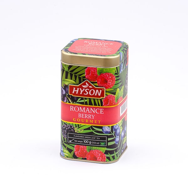 Prémiový cejlónsky sypaný zelený čaj ochutený 100g v plechovke HYSON Romance Berry