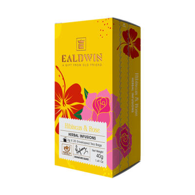 Čaj Hibiscus & Rose od značky EALDWIN, podmanivý bylinkový porciovaný čaj.