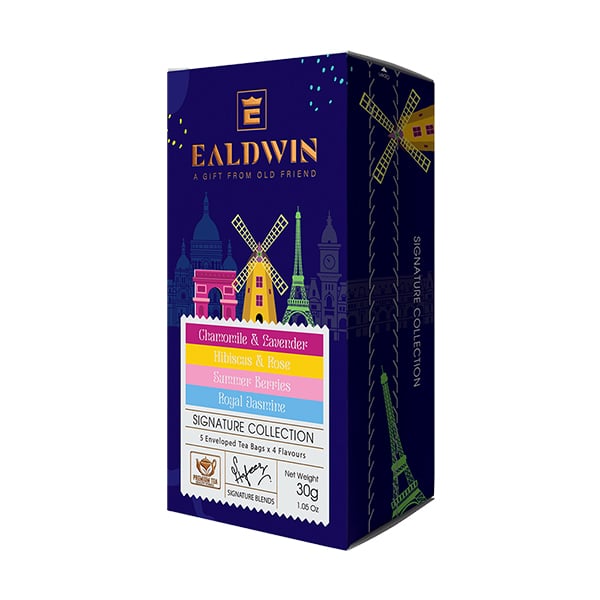 Ealdwin-caj-20TB-Infusion Collection Ealdwin Infusion (Signature) Collection, 4 rôzne príchute bylinkového a ovocného čaju po 5 vrecúškach (spolu 20 porcii)
