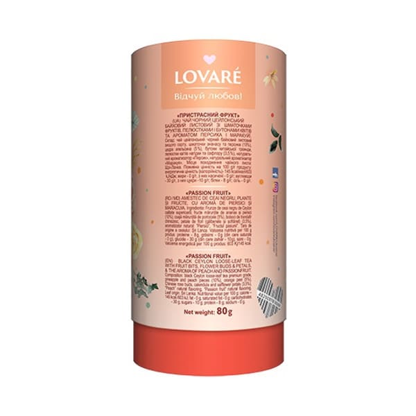 Prémiový sypaný čierny čaj ochutený LOVARÉ Passion Fruit 80g