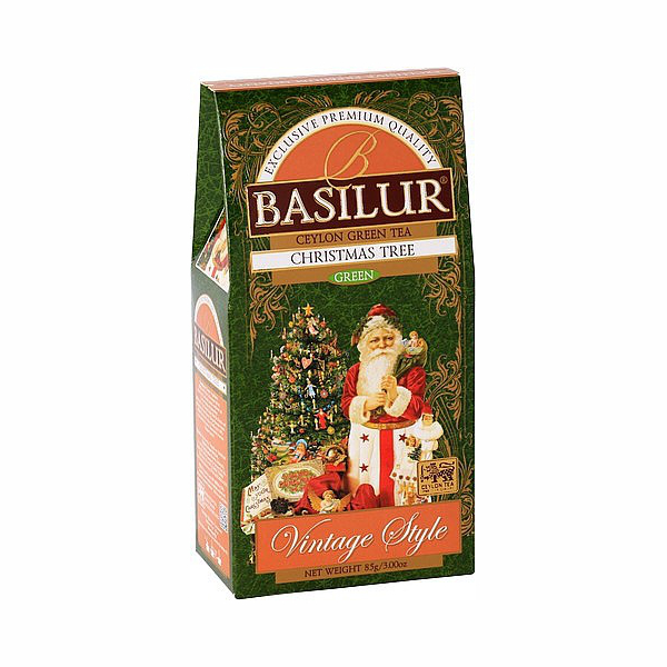 Sypaný ochutený zelený čaj v krásnej vianočnej krabičke BASILUR Vintage Christmas Tree 85g