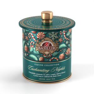 Sypaný čierny ochutený čaj v krásnej vianočnej plechovke BASILUR Enchanting Nights 75g