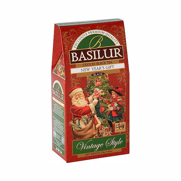 Sypaný ochutený čierny čaj v krásnej vianočnej krabičke BASILUR Vintage New Years Gift 85g