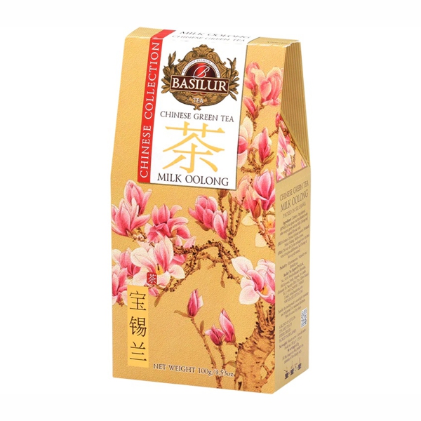 Prémiový sypaný čaj BASILUR Chinese Milk Oolong exkluzívnej kvality v papierovej krabičke.
