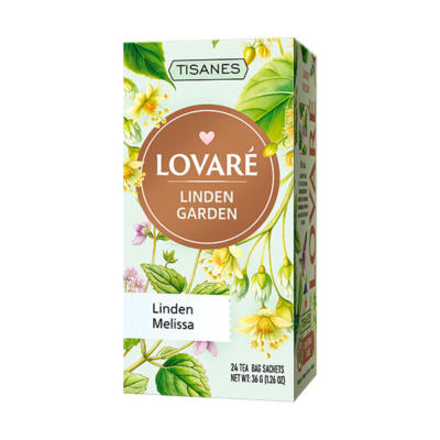 Príjemná kombinácia byliniek v prémiovom bylinkovom čaji LOVARÉ Linden Garden 24 vrecúšok.