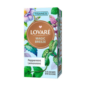Osviežujúca kombinácia mäty piepornej a mäty citrónovej v bylinkovom čaji LOVARÉ Magic Breeze 24 vrecúšok.
