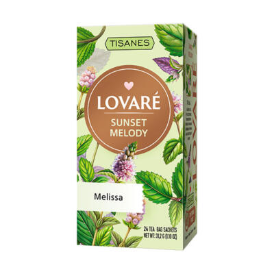 Vynikajúci bylinkový porciovaný čaj značky LOVARÉ, Sunset Melody 24 vrecúšok, 100% medovka.