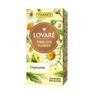 Prémiový bylinkový porciovaný čaj značky LOVARÉ, Timeless Flower 24 vrecúšok, 100% kamilky.