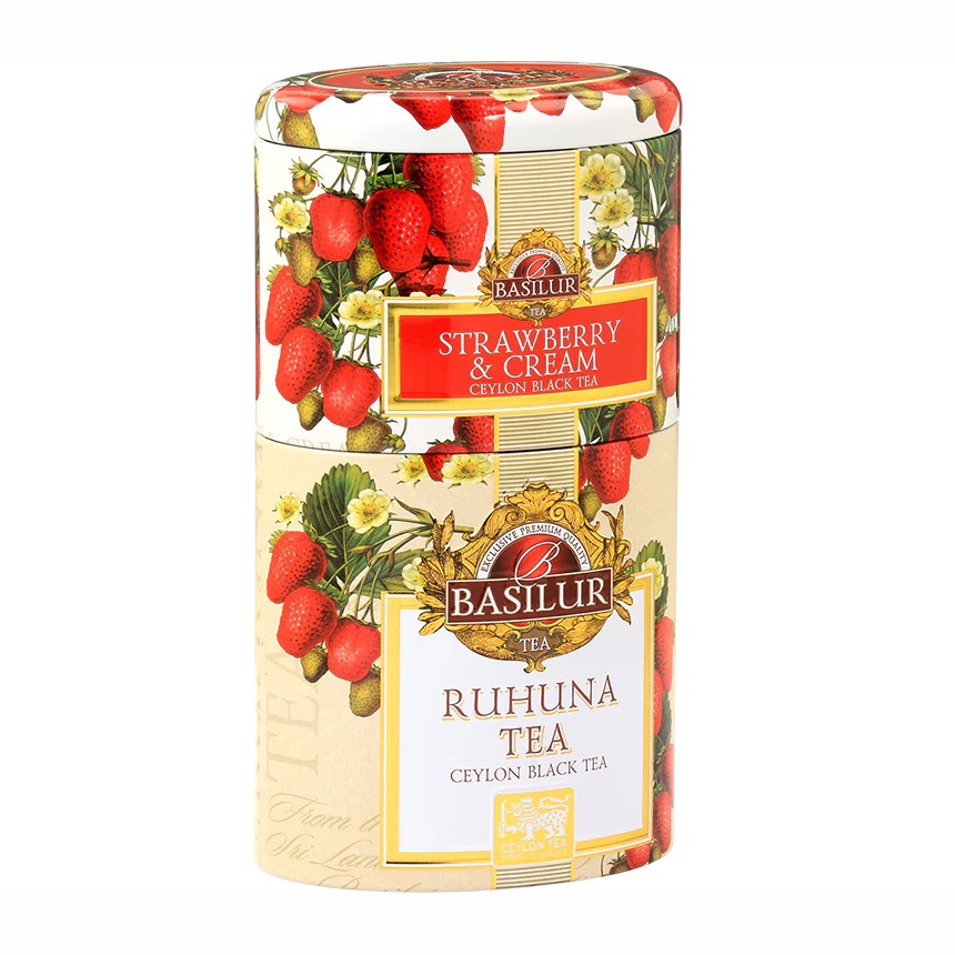 basilur-2v1-strawberry-and-ceylon-black-tea-plech-30g&70g-00 Elegantná dvojkombinácia sypaných čiernych čajov Basilur Strawberry & Ruhuna Black Ceylon Tea