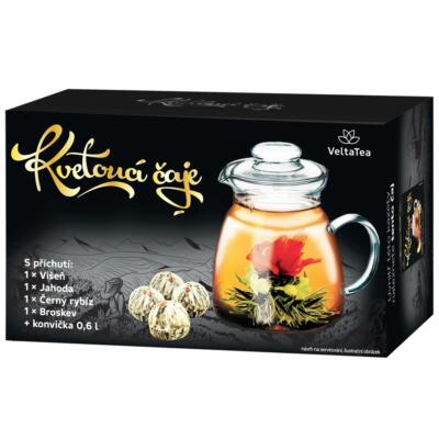 Kvitnúci Čaj Mix 4ks s Konvičkou, darčekové balenie čierne