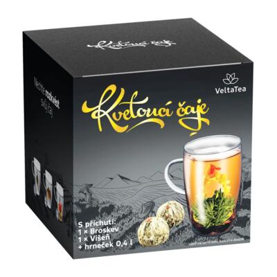 Kvitnúci Čaj Mix 2ks x 6g so Šálkou, darčekové balenie čierne