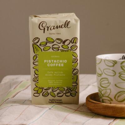 Ochutená mletá káva GRANELL Pistachio s príchuťou pistácie, 100% arabica.