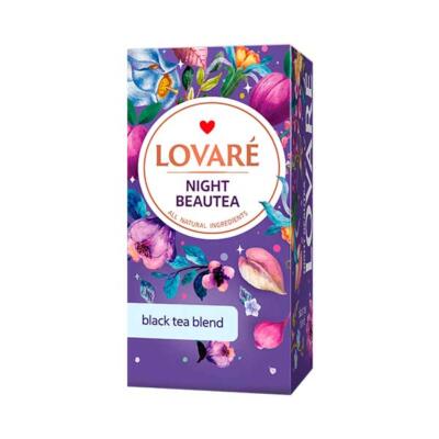 LOVARÉ Night Beautea, čierny čaj s príchuťou 48g (24 porcií) – Obrázok 1
