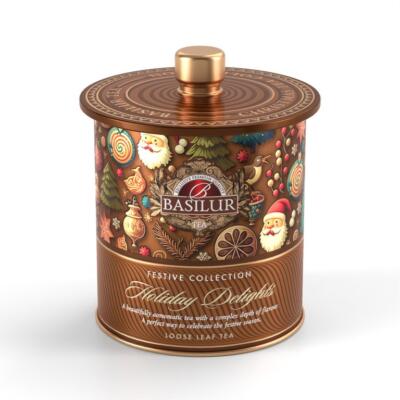 Sypaný čierny ochutený čaj v krásnej vianočnej plechovke BASILUR Holiday Delights 75g