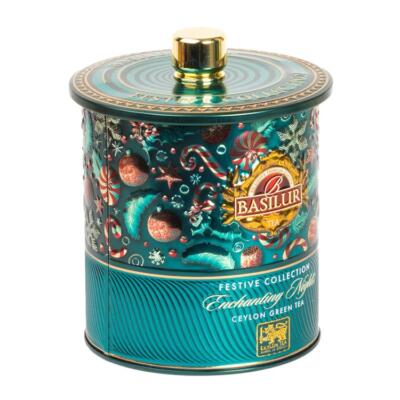 Sypaný zelený ochutený čaj v krásnej vianočnej plechovke BASILUR Enchanting Nights 75g