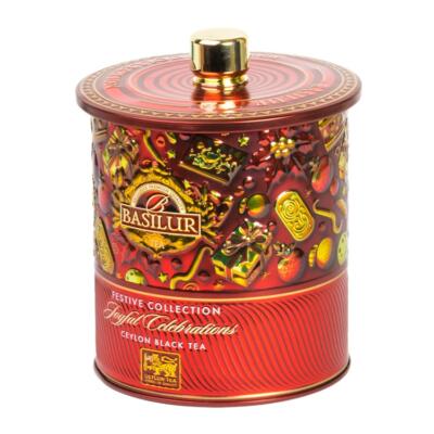 Sypaný čierny ochutený čaj v krásnej vianočnej plechovke BASILUR Joyful Celebrations 75g