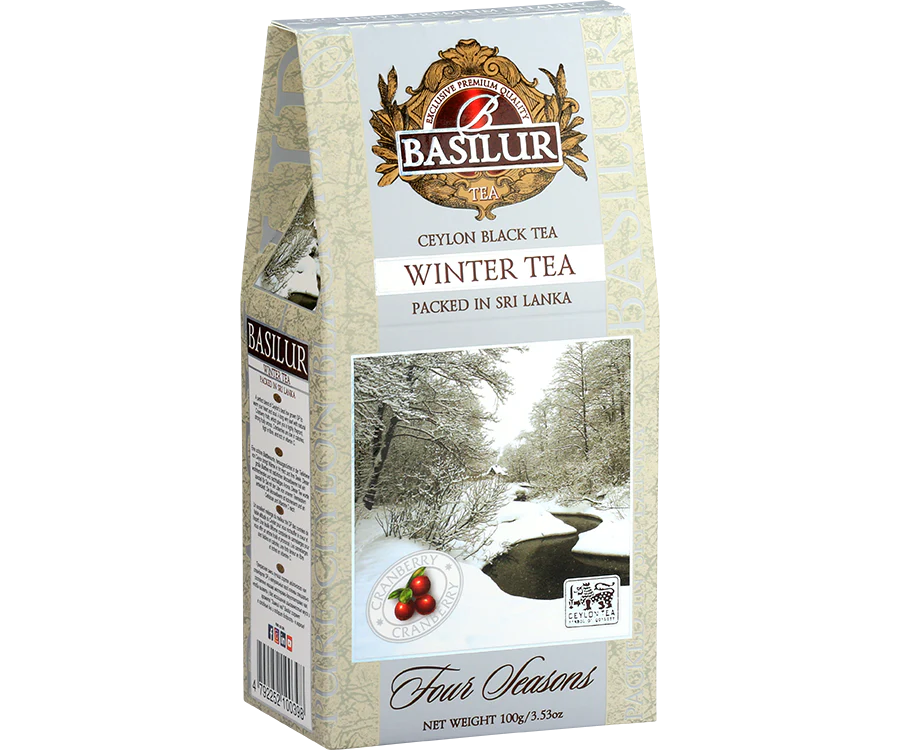 Basilur Winter Tea je čaj inšpirovaný zimou. Po zaliatí vzniká nálev s výraznou brusnicovou vôňou a chuťou, ktorý vám dodá poriadnu dávku vitamínu C, ktorý bude má pozitívny vplyv na vašu imunitu.

Obsahuje 100g sypaného čaju.

Nie je to len čaj – je to chuť zimného oddychu, keď vonku padá sneh a vy sedíte s horúcou šálkou v ruke. Kvalita, ktorú nemožno prehliadnuť, chuť, ktorá udrží spomienky na zimu nažive ešte dlho po tom, čo sa ochladí.

Zloženie: cejlónsky čierny čaj Orange Pekoe , brusnica, aróma brusnice.