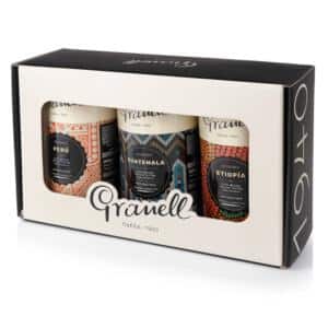 Darčekový set Granell Orígenes, tri výnimočné mleté kávy v plechovke, Guatemla, Peru, Etiópia, 3 x 200g