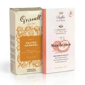 GRANELL Slaný karamel 250g + DOLFIN mliečna čokoláda s kokosom 70g