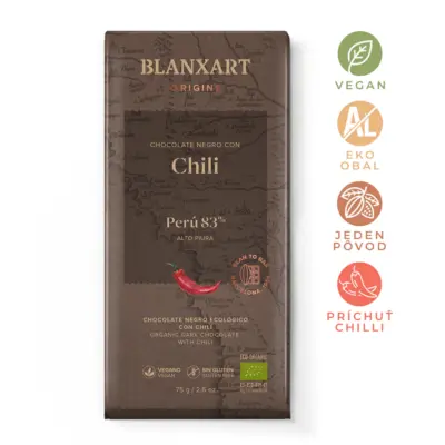 BLANXART Horká čokoláda PERÚ 83% s chilli, 75g