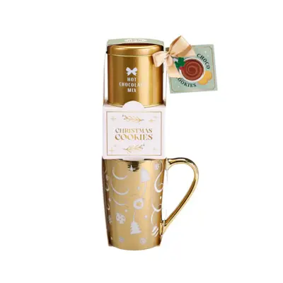 BECKY´S Soft Wishes Darčekový set s pohárom, horúcou čokoládou a sušienkami, ZLATÝ 50g