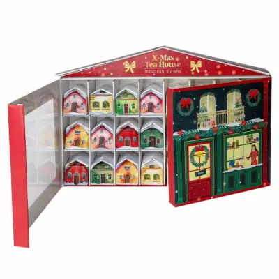 Krásny adventný kalendár naplnený 24. štýlovými vianočnými domčekmi, ktoré ukrývajú vynikajúce čaje.
